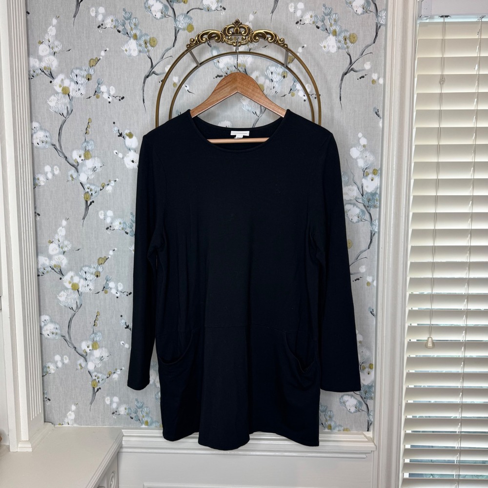 Pure Jill J Jill Womens Black French Terry Long Sleeve Pocket Tunic Top Large